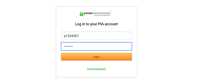 PIA User Accoun Login