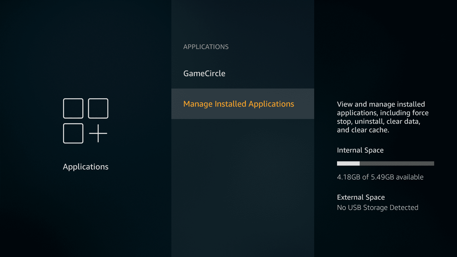 How to use VPN Unlimited on Amazon Fire TV - Launch VPN - Settings>Applications>Manage Installed App