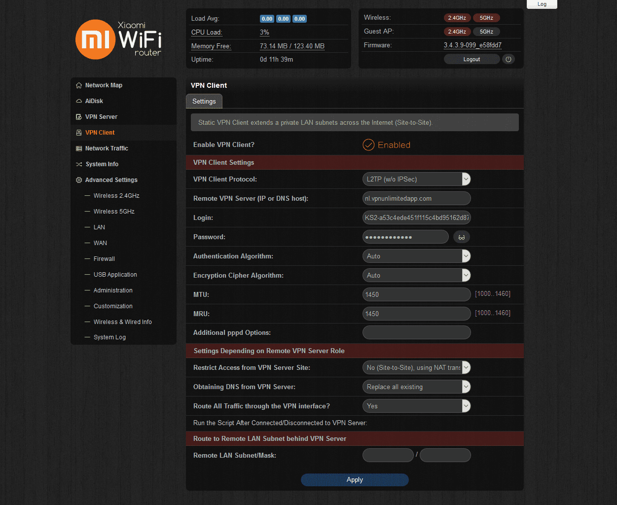 Setting up L2TP VPN on Xiaomi router with Padavan firmware