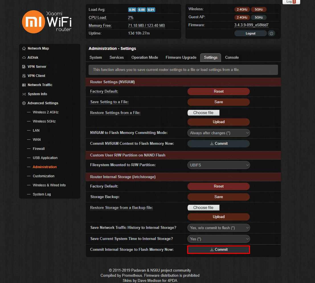 Padavan VPN - commit internal storage to flash memory